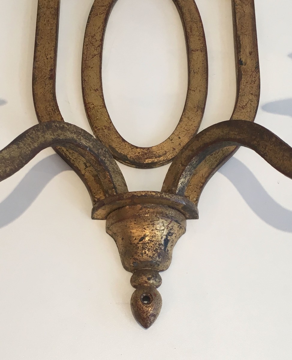 Applique en Fer Forgé Doré à Écusson Ovale et Deux Bras. Travail Français dans le Goût de Gilbe-photo-6