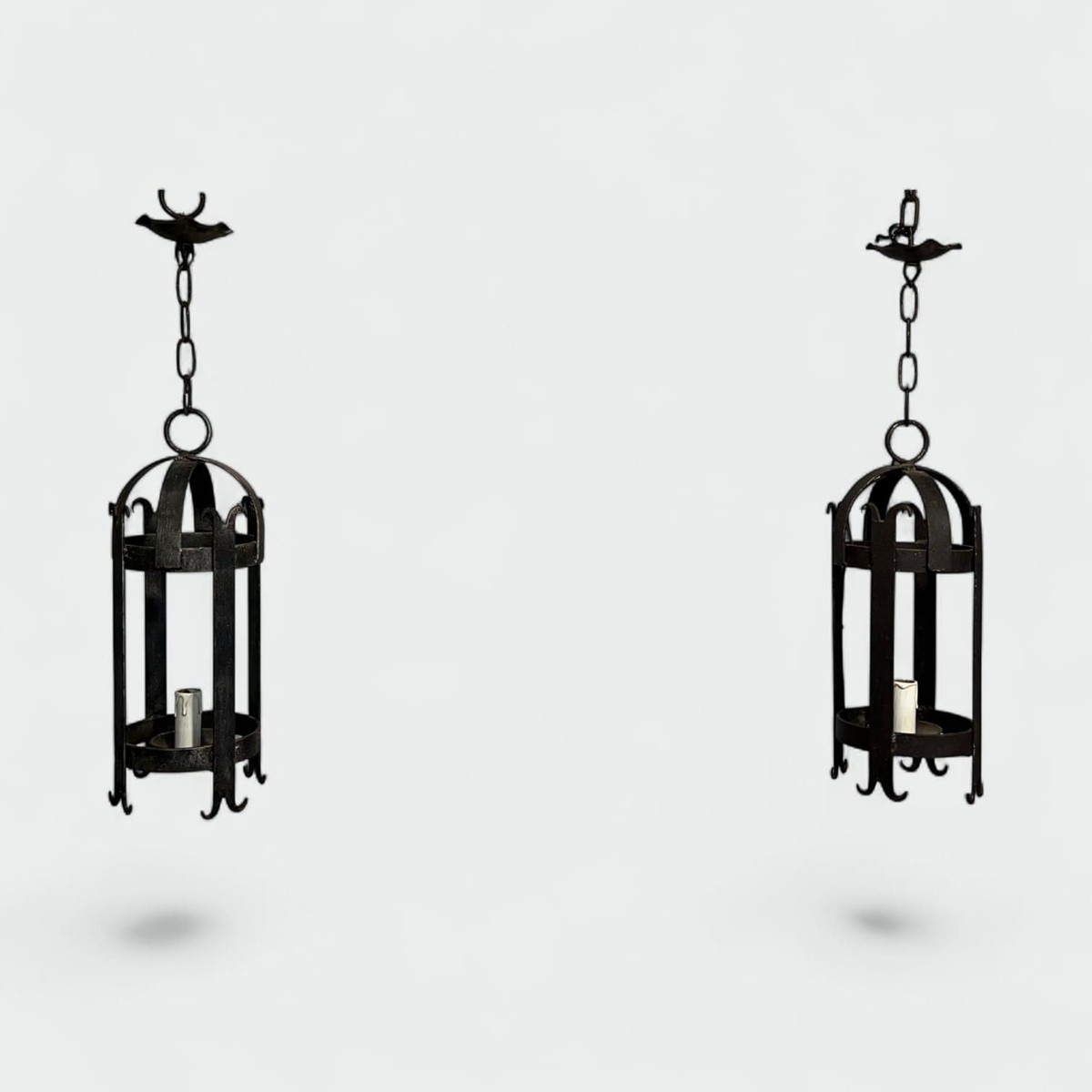Pair Of Cylindrical Wrought Iron Lanterns. French Work. Circa 1950-photo-2