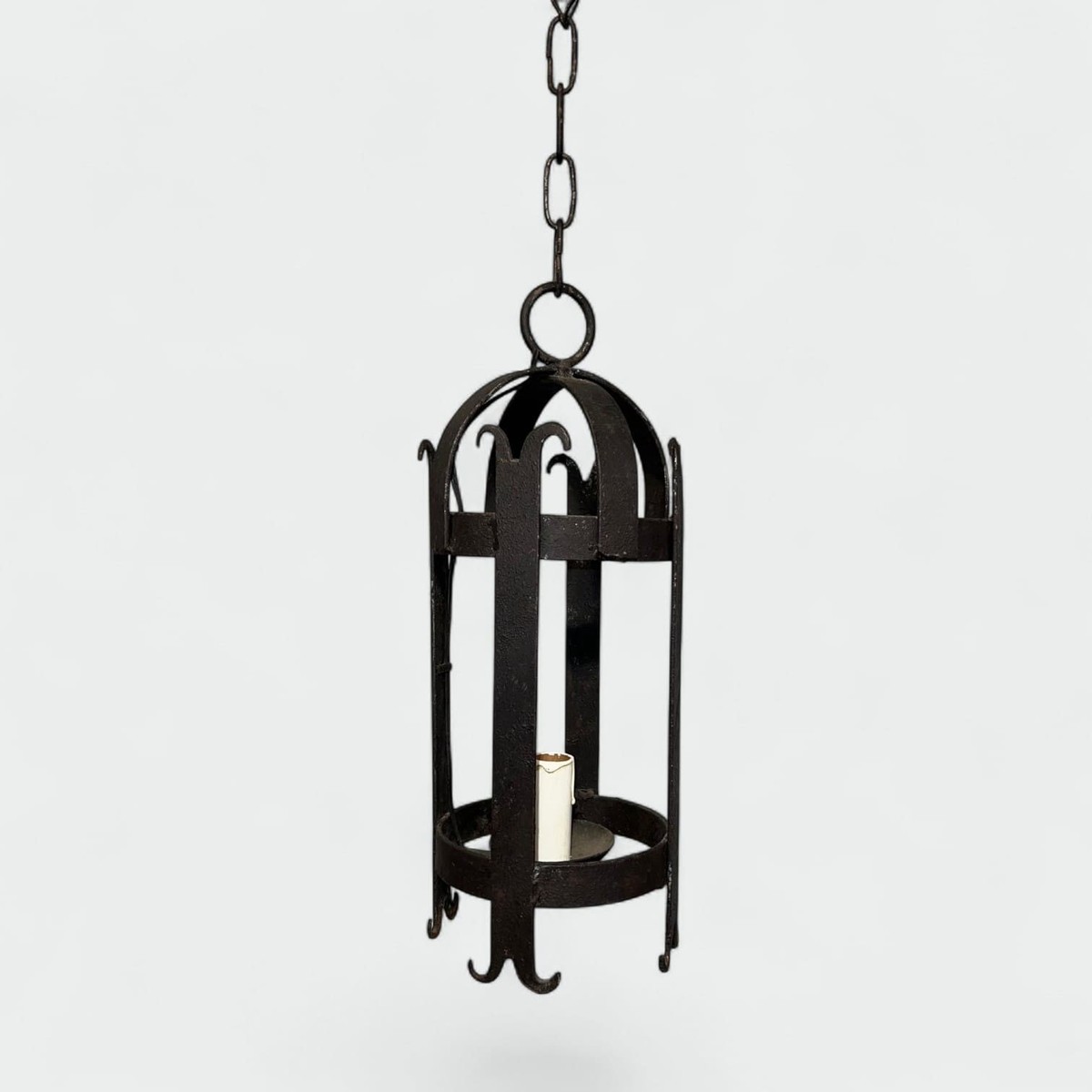 Pair Of Cylindrical Wrought Iron Lanterns. French Work. Circa 1950-photo-4