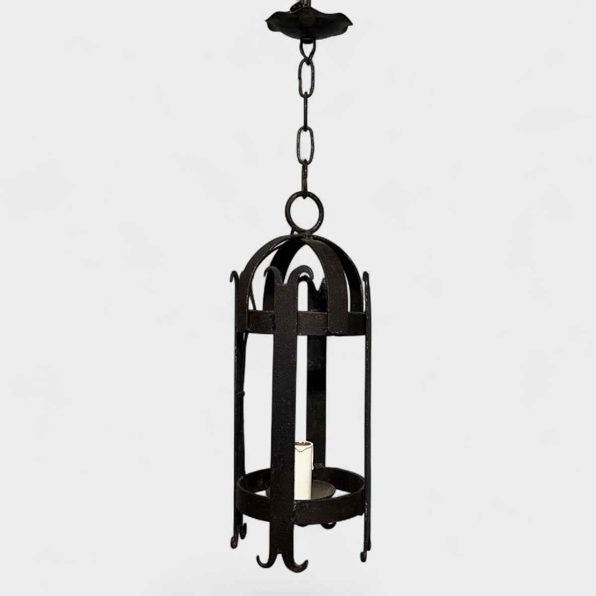 Pair Of Cylindrical Wrought Iron Lanterns. French Work. Circa 1950-photo-2
