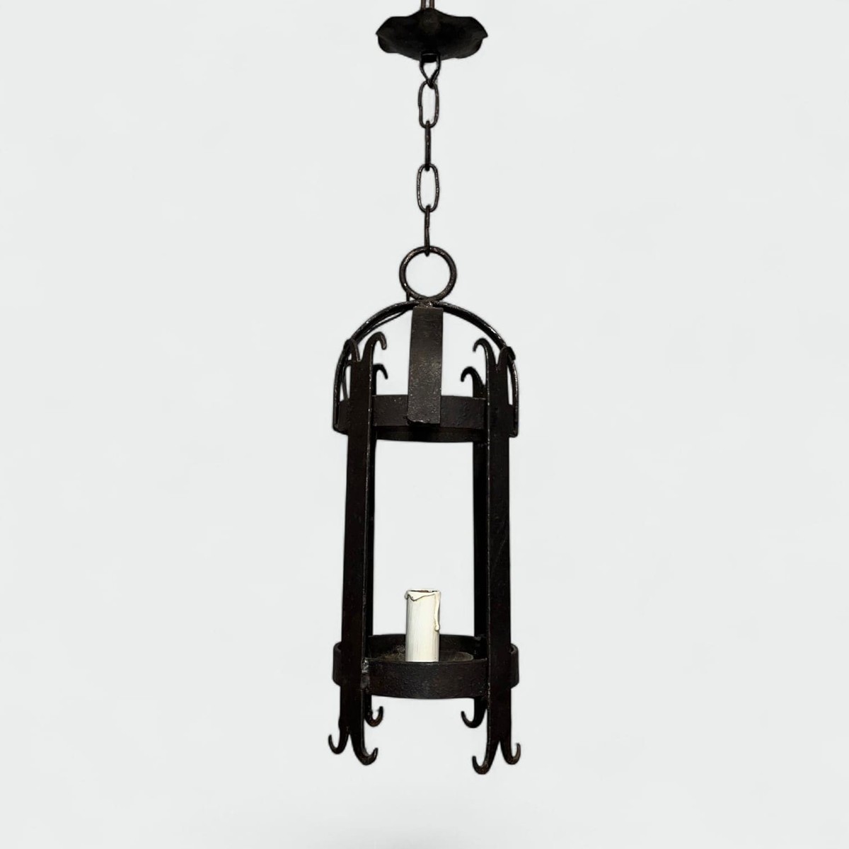Pair Of Cylindrical Wrought Iron Lanterns. French Work. Circa 1950-photo-3