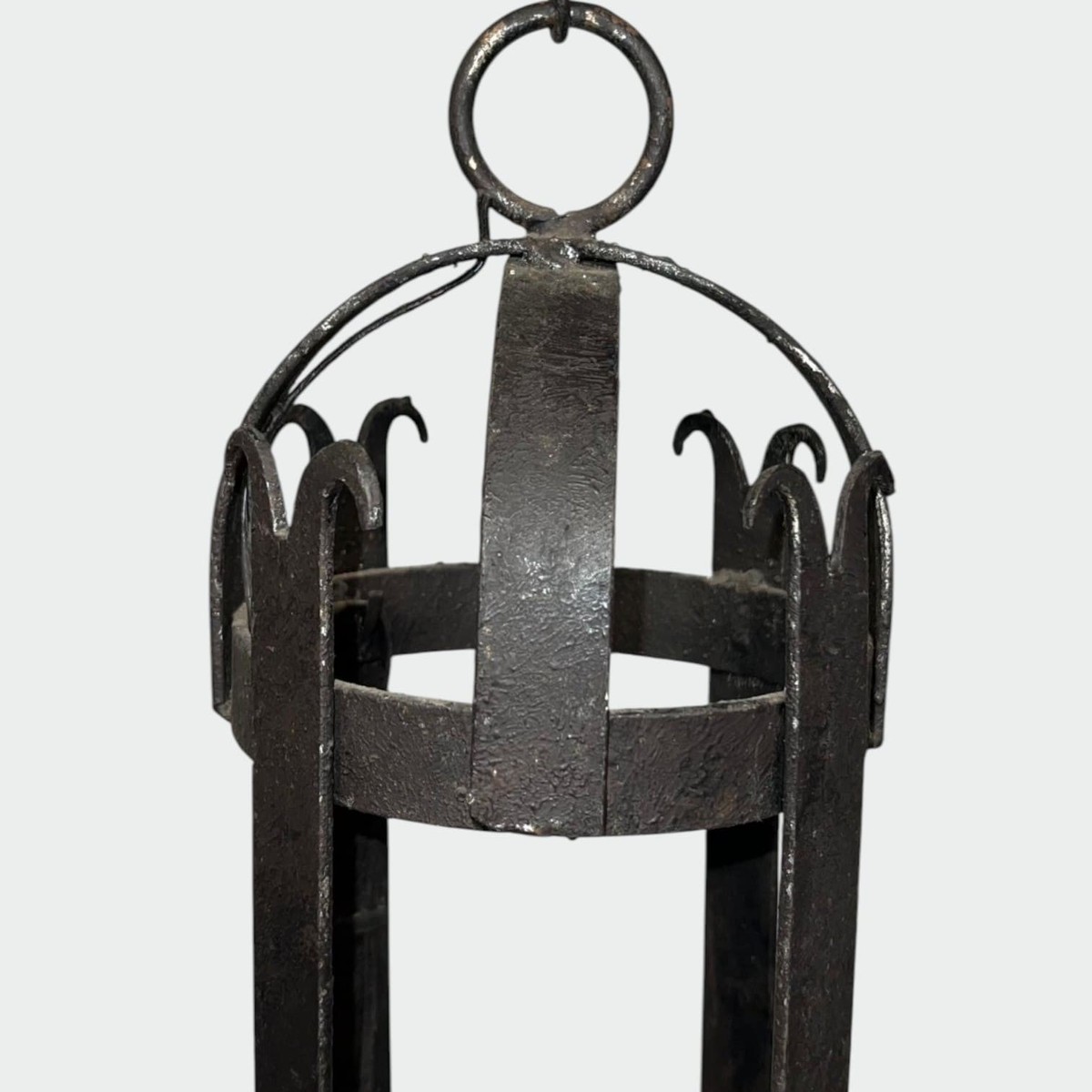 Pair Of Cylindrical Wrought Iron Lanterns. French Work. Circa 1950-photo-4