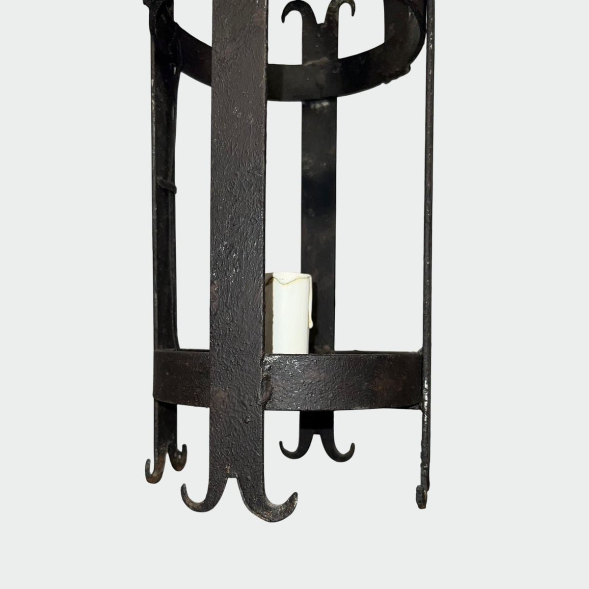 Pair Of Cylindrical Wrought Iron Lanterns. French Work. Circa 1950-photo-6