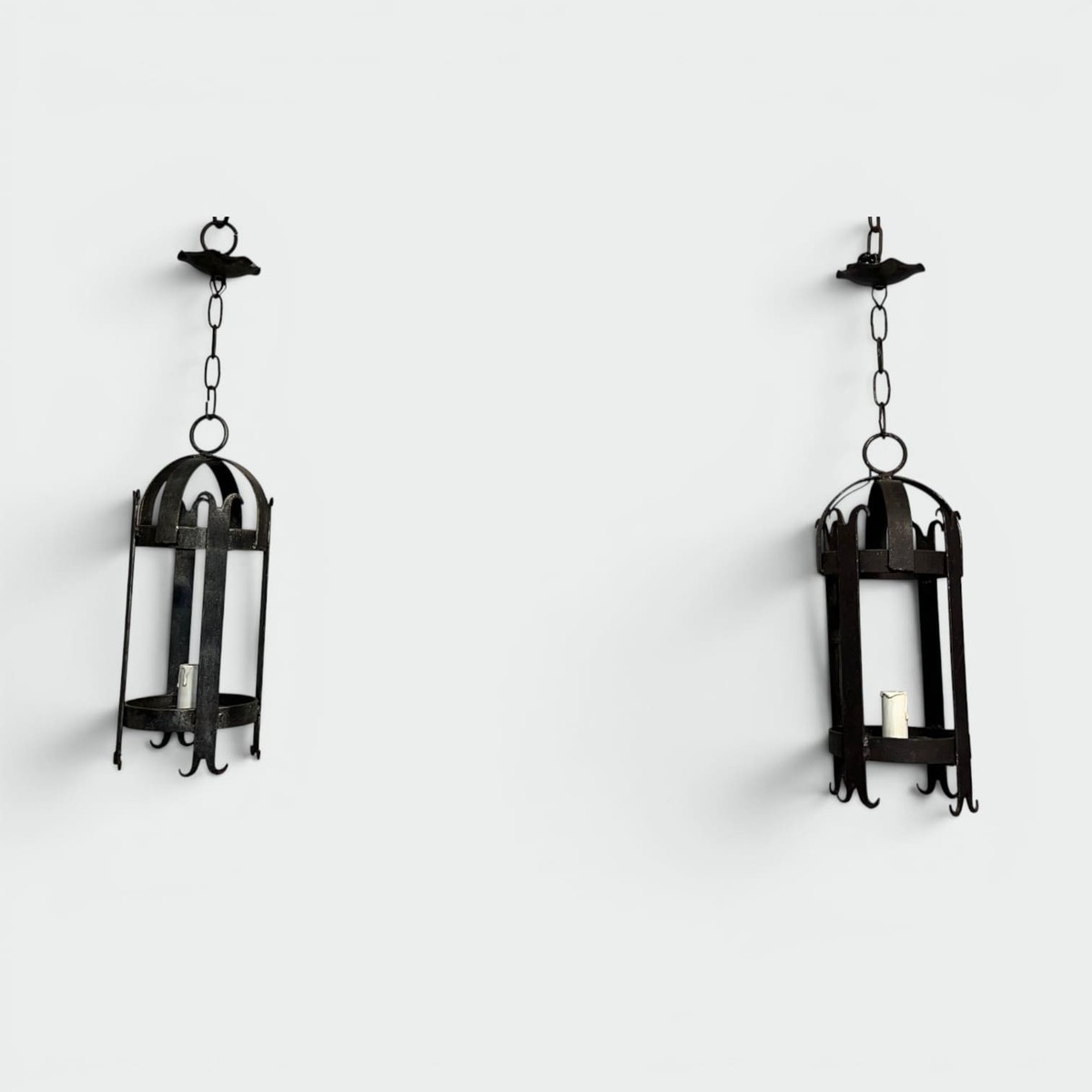 Pair Of Cylindrical Wrought Iron Lanterns. French Work. Circa 1950-photo-8