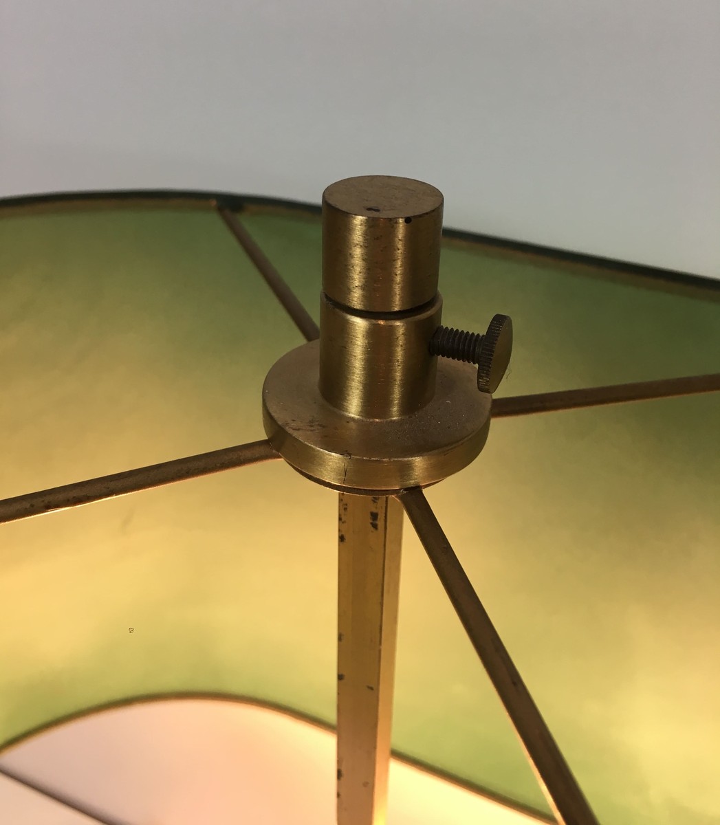 Pair Of Two-light Brass Table Lamps With Green Shades. French Work In The Manner Of Jacques Qui-photo-4