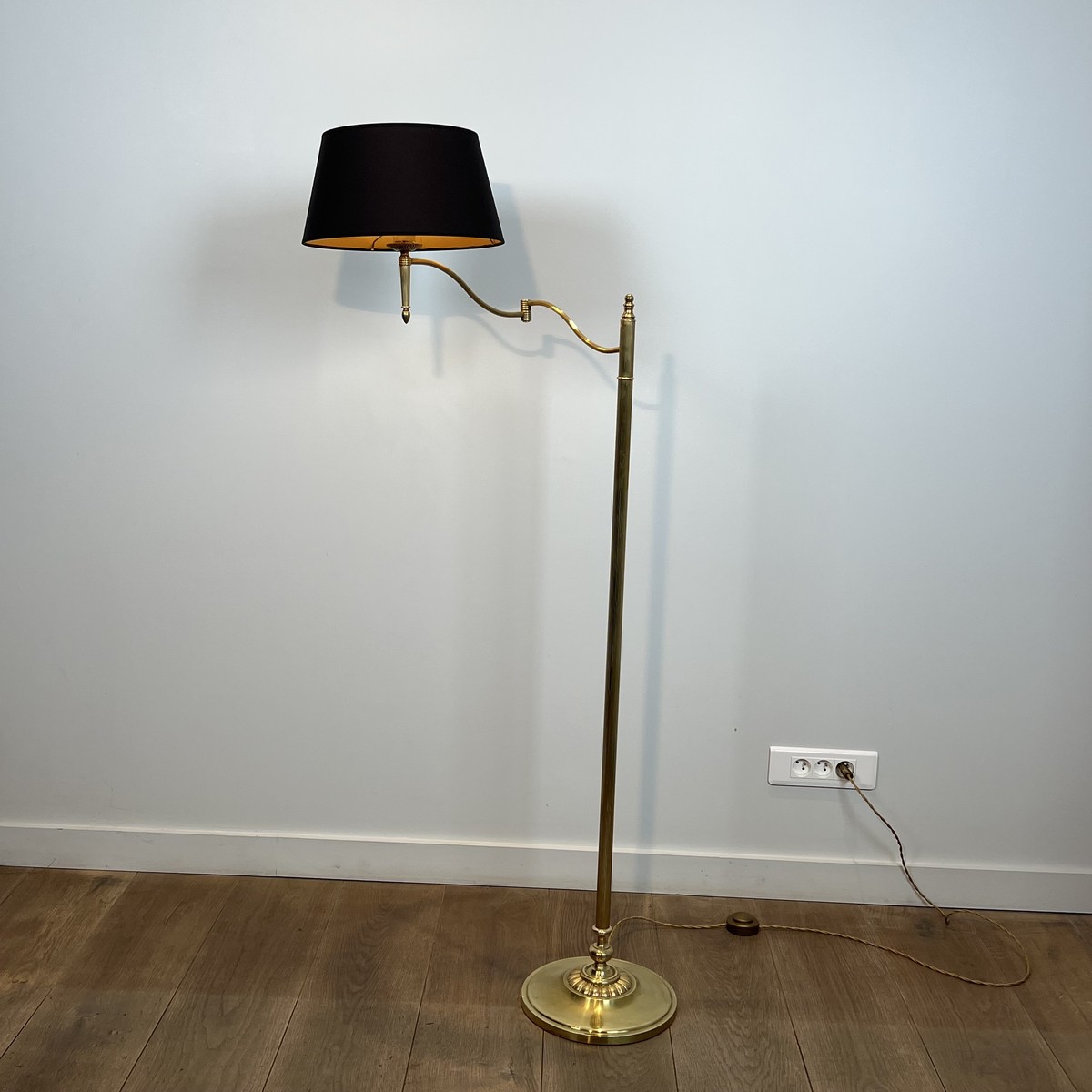 Floor Reading Lamp With Adjustable Arm In Gilt Brass. Neoclassical Style. French Work. Circa 19-photo-2