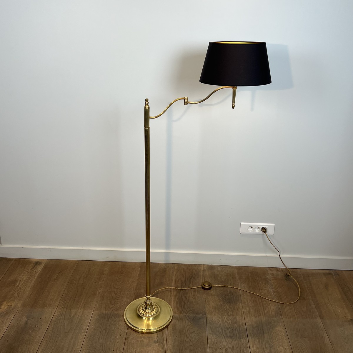 Floor Reading Lamp With Adjustable Arm In Gilt Brass. Neoclassical Style. French Work. Circa 19-photo-3