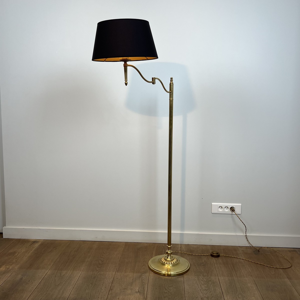 Floor Reading Lamp With Adjustable Arm In Gilt Brass. Neoclassical Style. French Work. Circa 19-photo-4