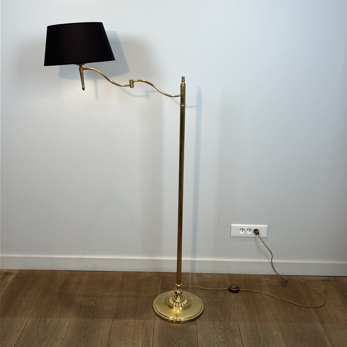 Floor Reading Lamp With Adjustable Arm In Gilt Brass. Neoclassical Style. French Work. Circa 19-photo-7