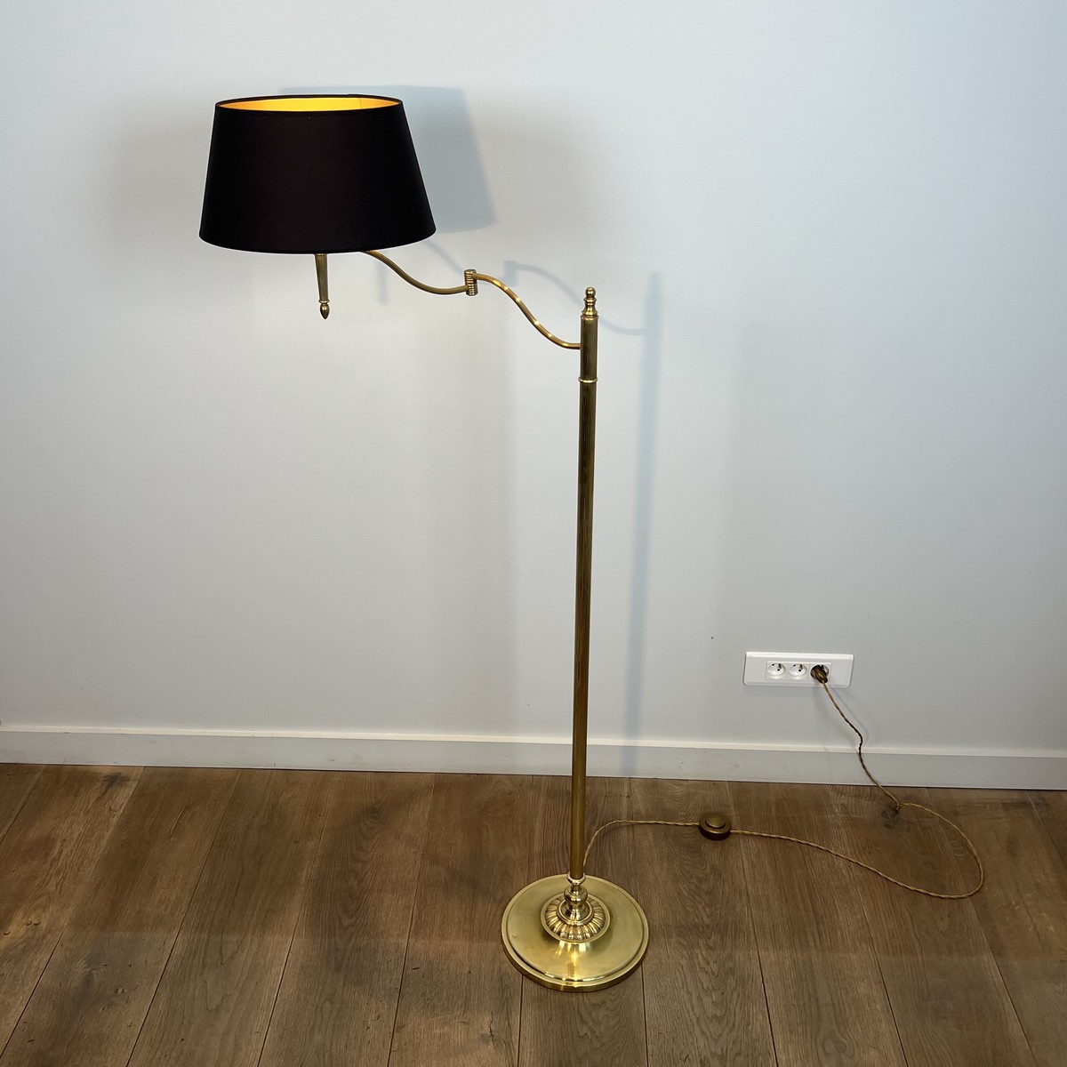 Floor Reading Lamp With Adjustable Arm In Gilt Brass. Neoclassical Style. French Work. Circa 19-photo-8