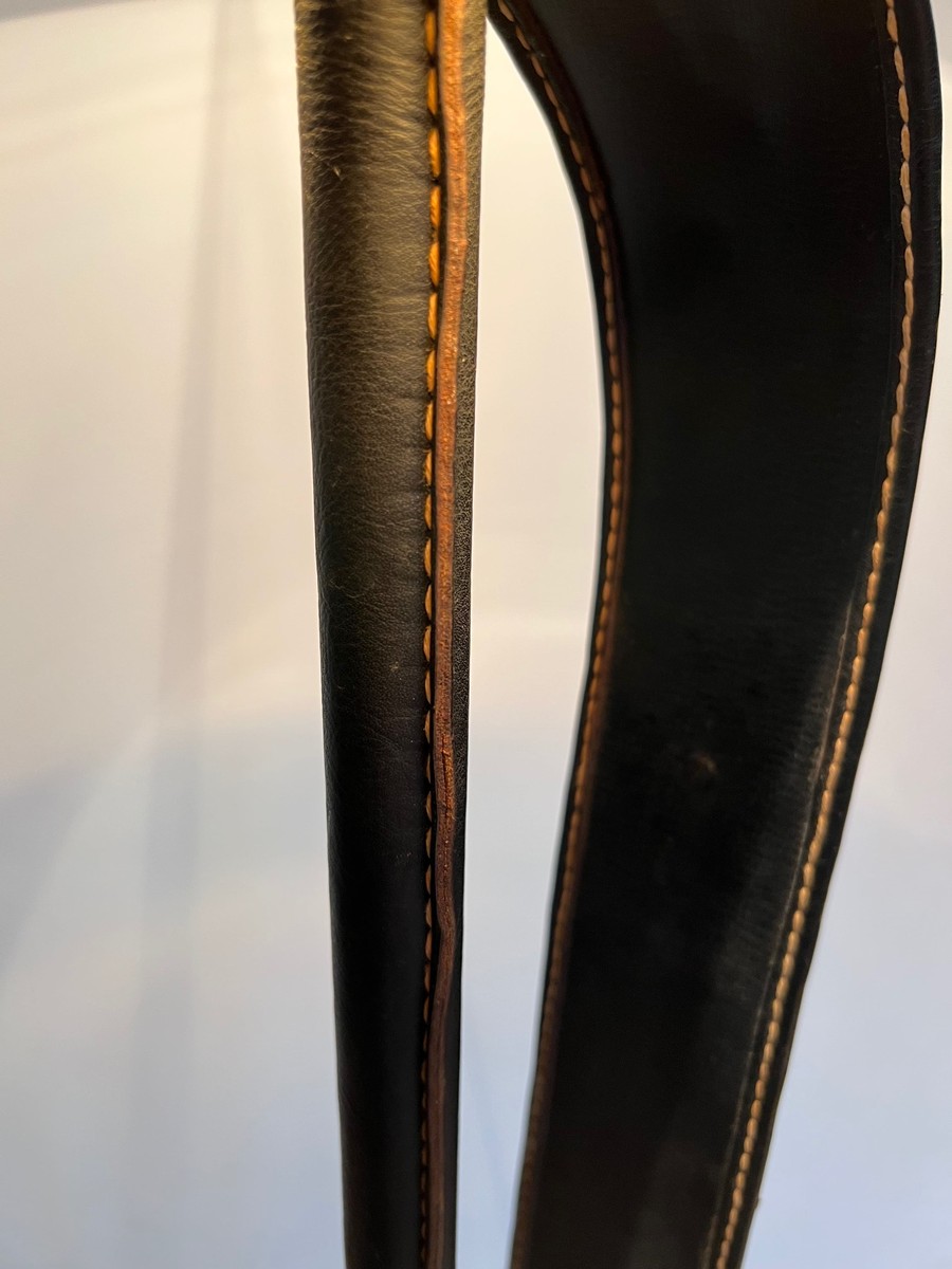 Floor Lamp In Black Saddle-stitched Leather With Brass Equestrian Medallions. Jacques Adnet. Ci-photo-5