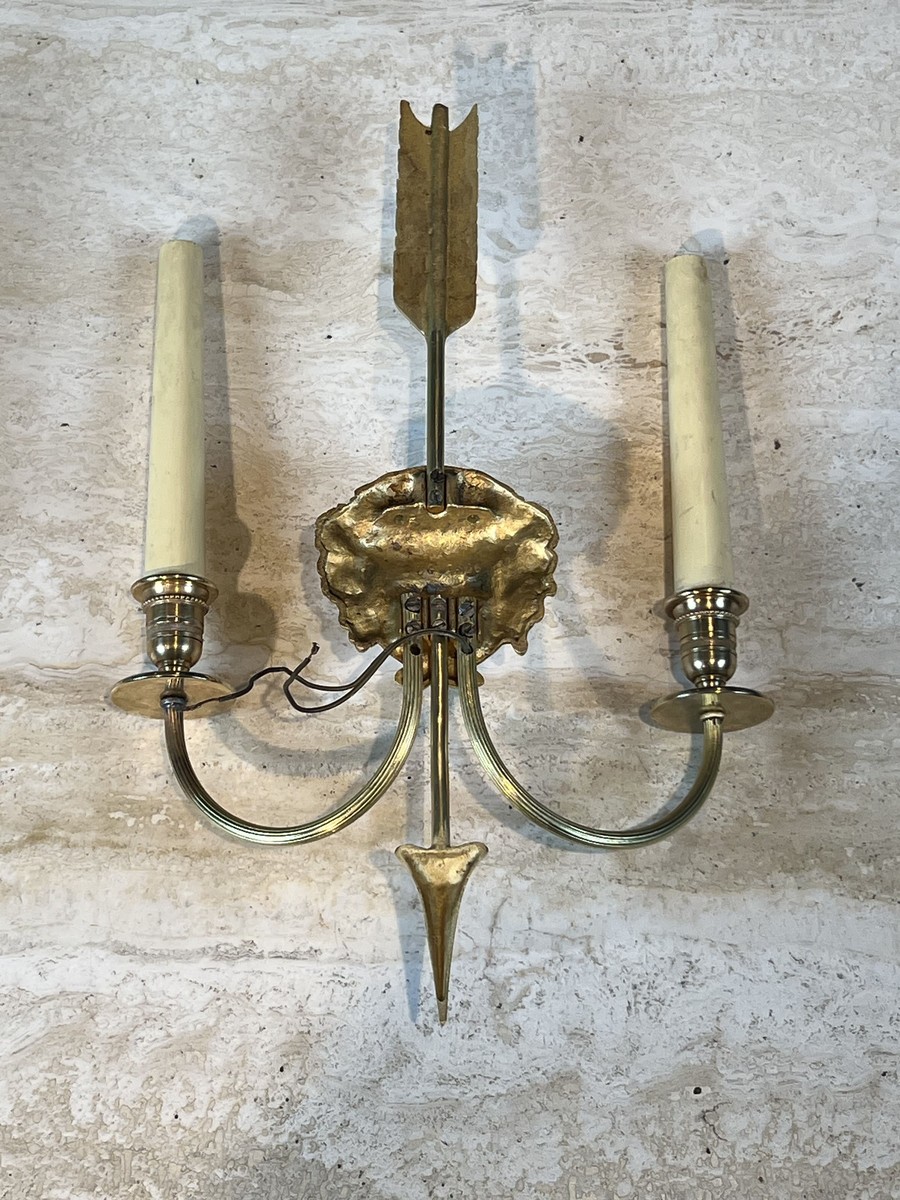 Pair Of Two-light Bronze Sconces With Arrow And Bacchante Mask Decoration. Neoclassical Style. -photo-7