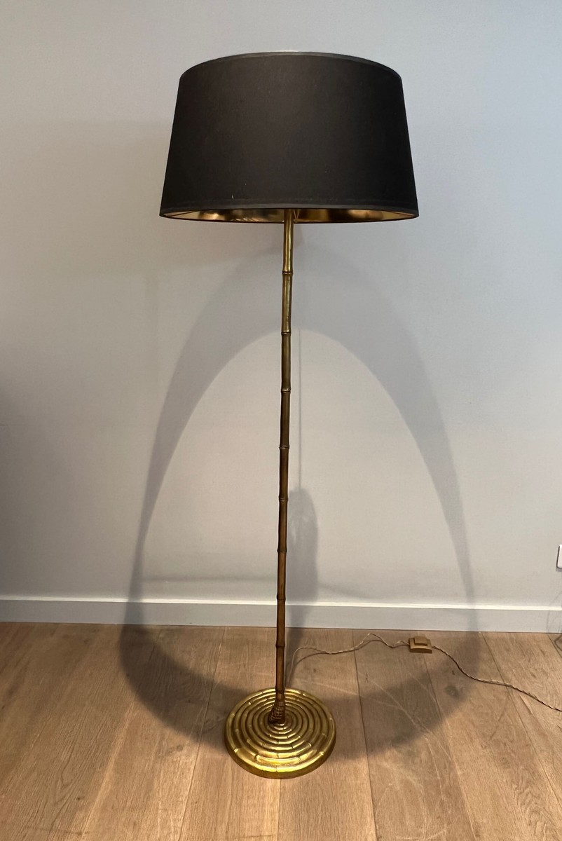 Lampadaire Faux Bambou en Bronze Doré. Base Circulaire. Travail Français Maison Baguès. Vers 19-photo-2