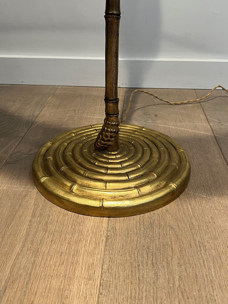 Lampadaire Faux Bambou en Bronze Doré. Base Circulaire. Travail Français Maison Baguès. Vers 19-photo-3