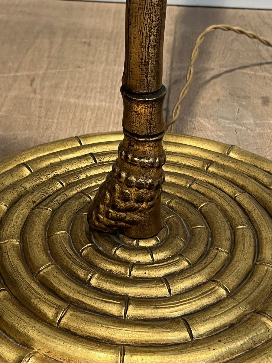 Lampadaire Faux Bambou en Bronze Doré. Base Circulaire. Travail Français Maison Baguès. Vers 19-photo-4