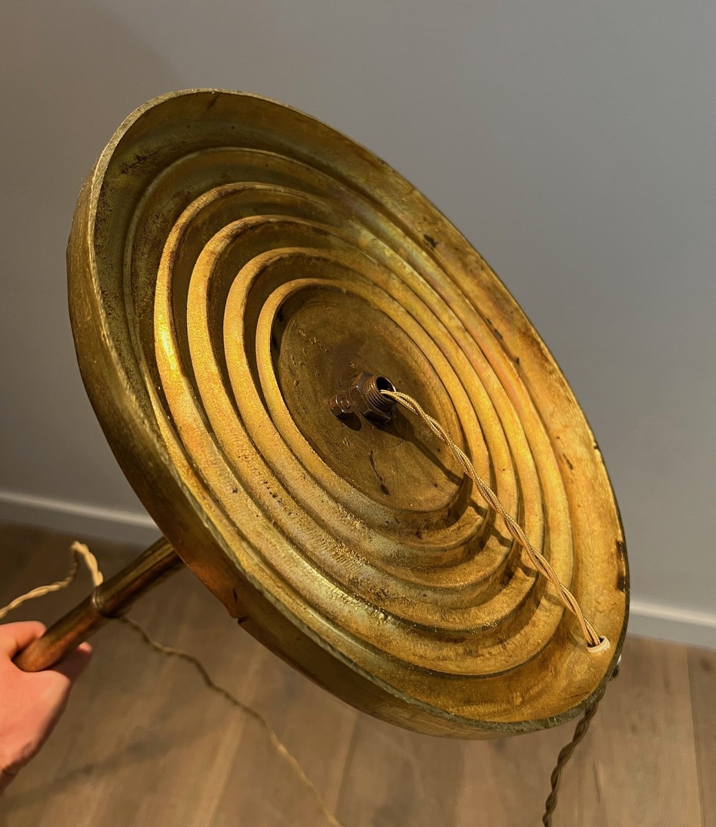Lampadaire Faux Bambou en Bronze Doré. Base Circulaire. Travail Français Maison Baguès. Vers 19-photo-6