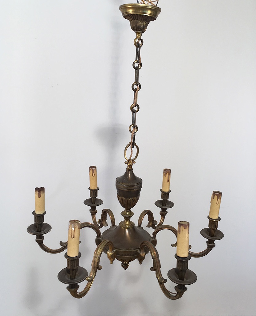 Lustre En Bronze De Style Louis XVI. Vers 1950-photo-3