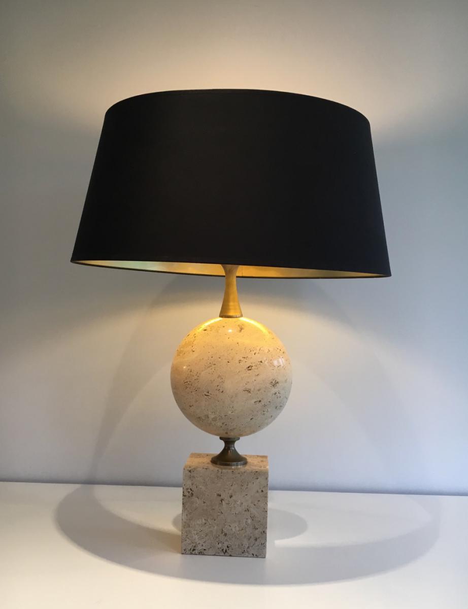  Philippe Barbier. Grande Lampe En Travertin. Vers 1960. 