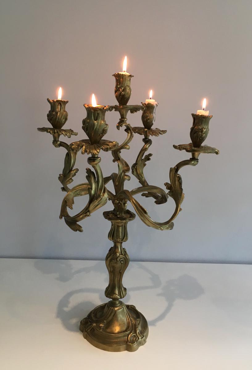 Pair Of Candlesticks In Bronze 5 Arm Of Light. Around 1900-photo-4