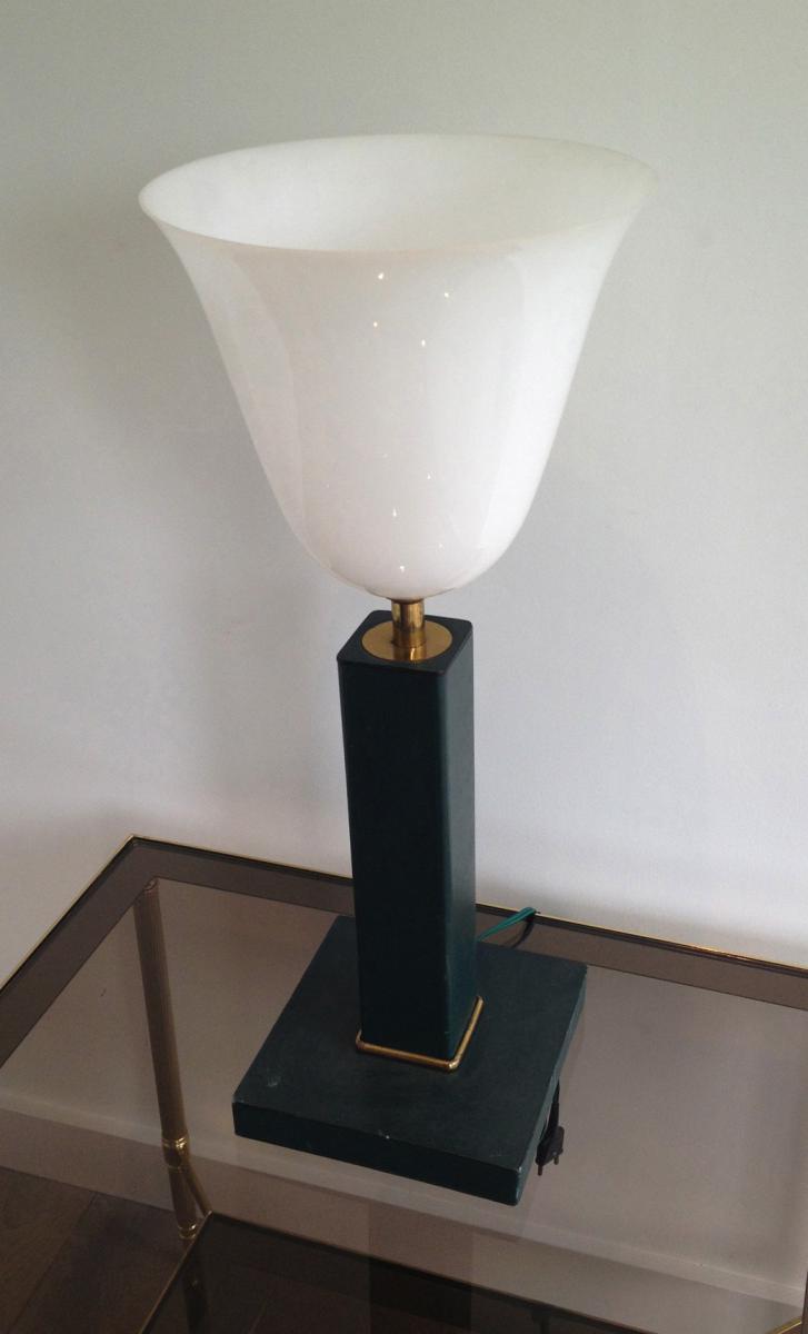 White Plastic Office Lamp Imitating Opaline Glass.