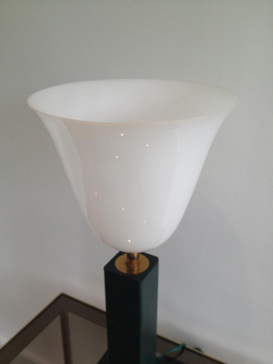 Lampe De Bureau En Plastique Blanc Imitant Le Verre Opalin.-photo-2