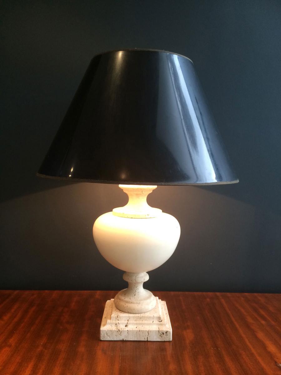  Lampe En Travertin Et Céramique. Vers 1960 