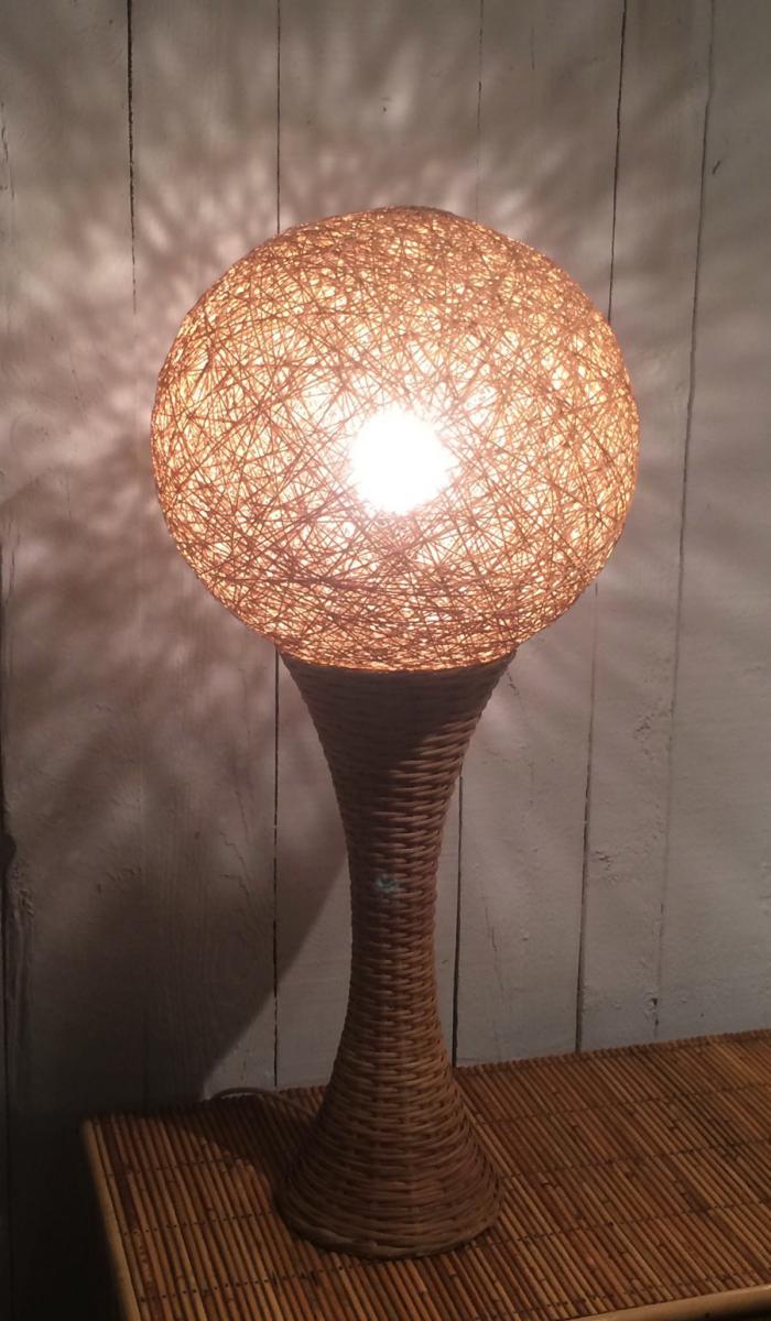  Grande Lampe En Rotin. Vers 1970 -photo-2