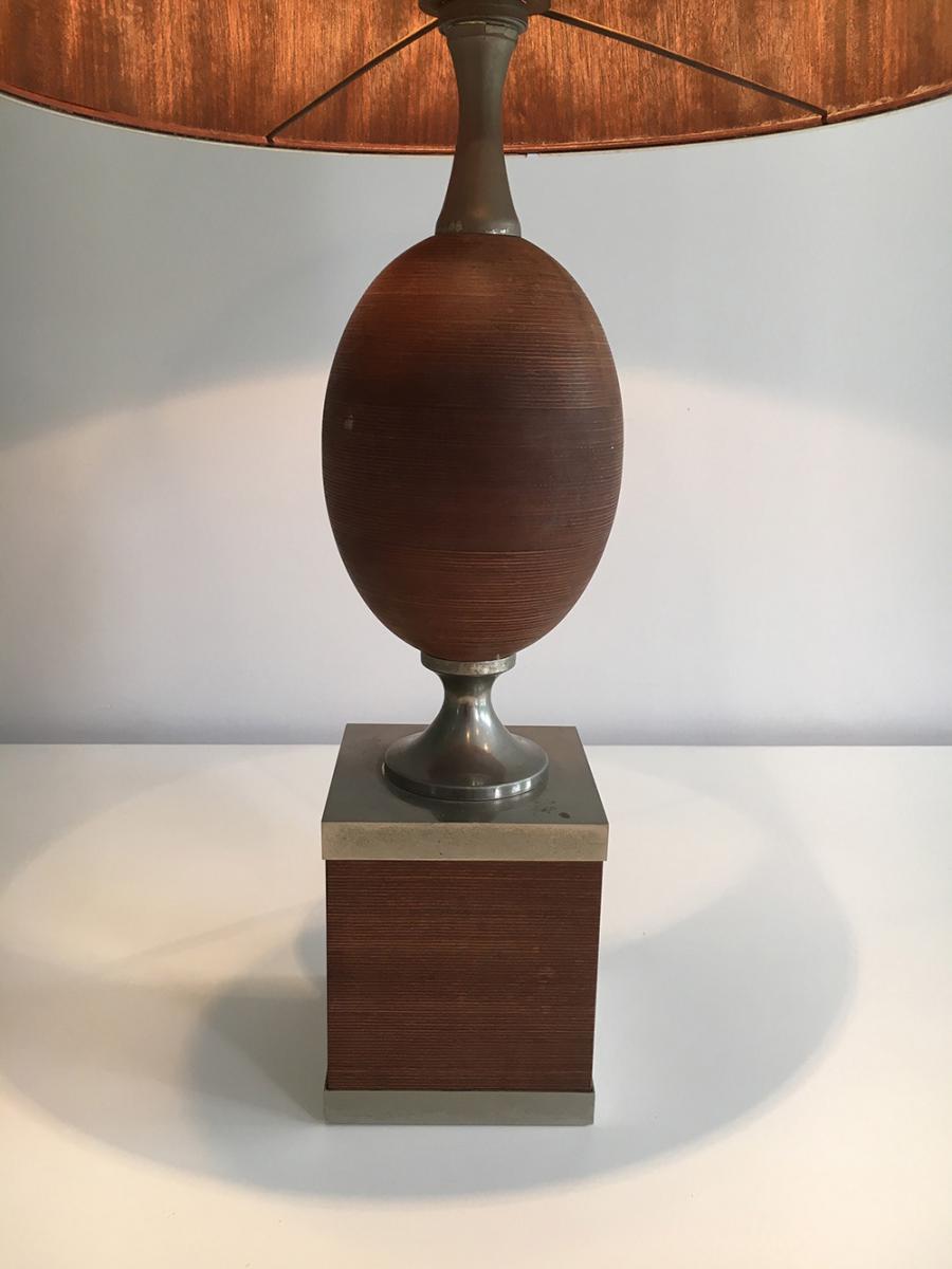 Egg Lamp In Wood And Brushed Steel. About 1970-photo-4