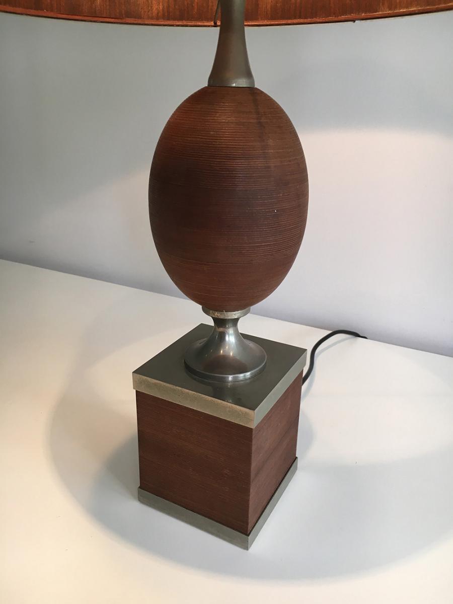 Egg Lamp In Wood And Brushed Steel. About 1970-photo-1