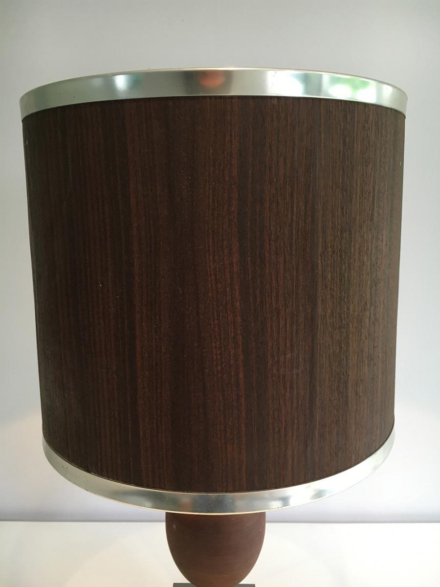 Egg Lamp In Wood And Brushed Steel. About 1970-photo-3