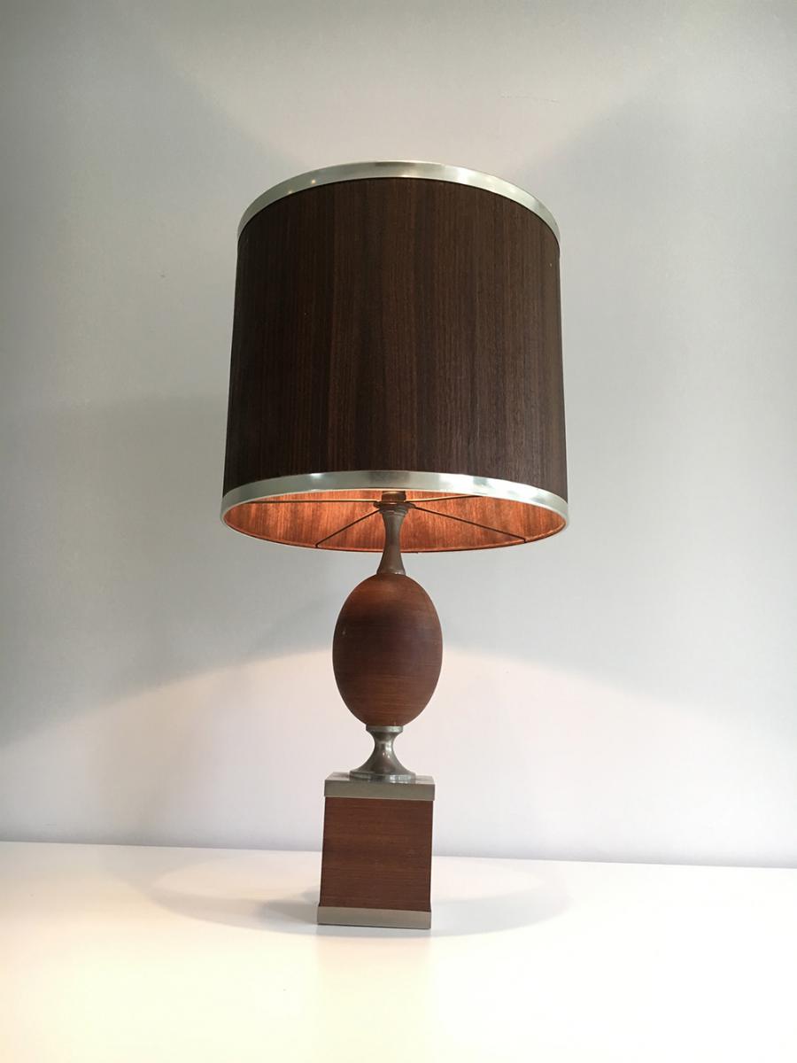 Egg Lamp In Wood And Brushed Steel. About 1970-photo-5