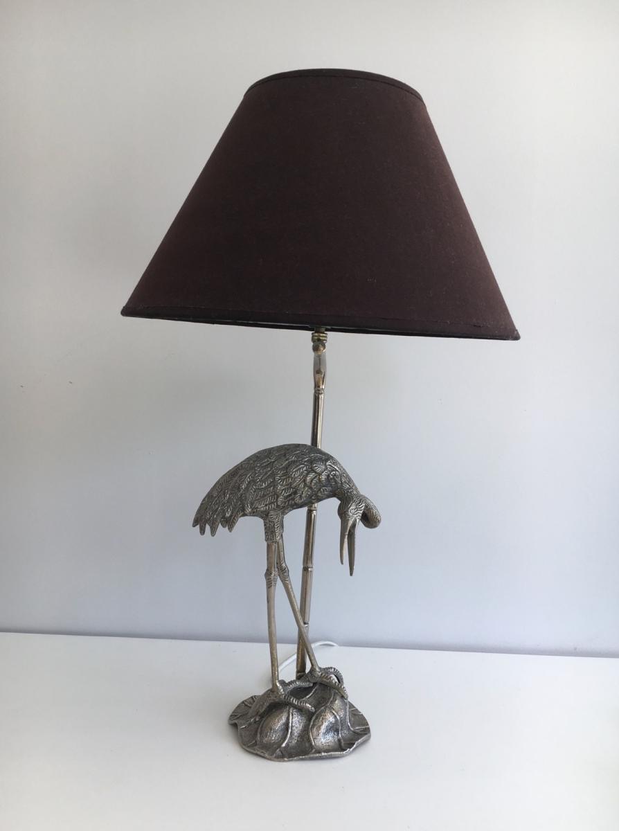 House Bagués. Heron Lamp In Silver Metal. Around 1960