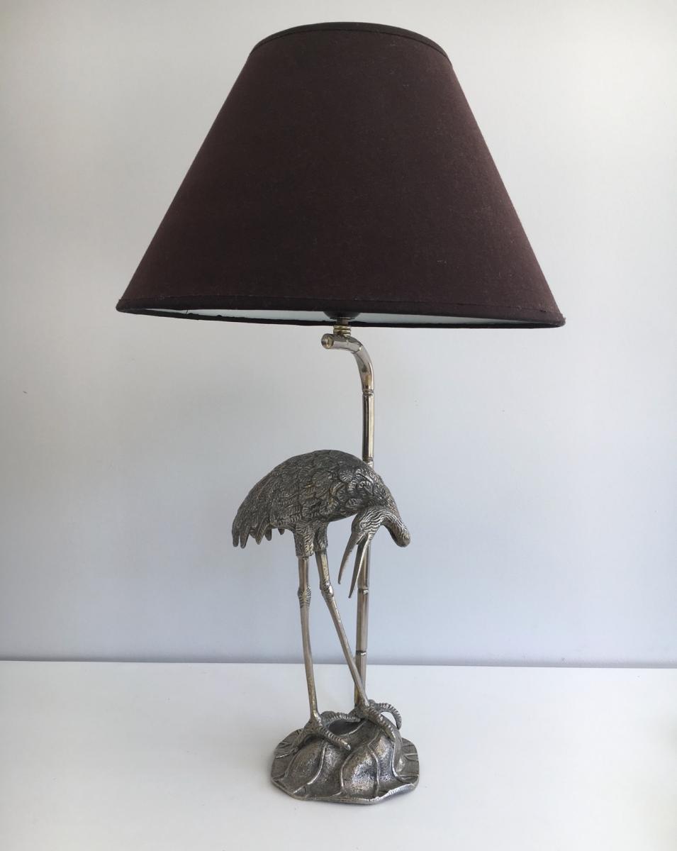 House Bagués. Heron Lamp In Silver Metal. Around 1960-photo-2