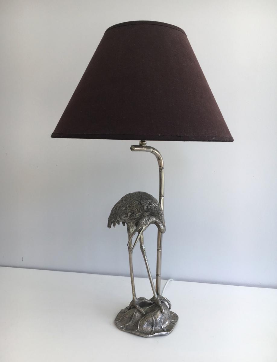 House Bagués. Heron Lamp In Silver Metal. Around 1960-photo-3