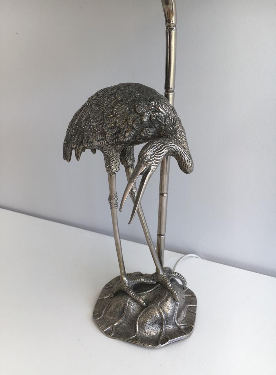 House Bagués. Heron Lamp In Silver Metal. Around 1960-photo-4