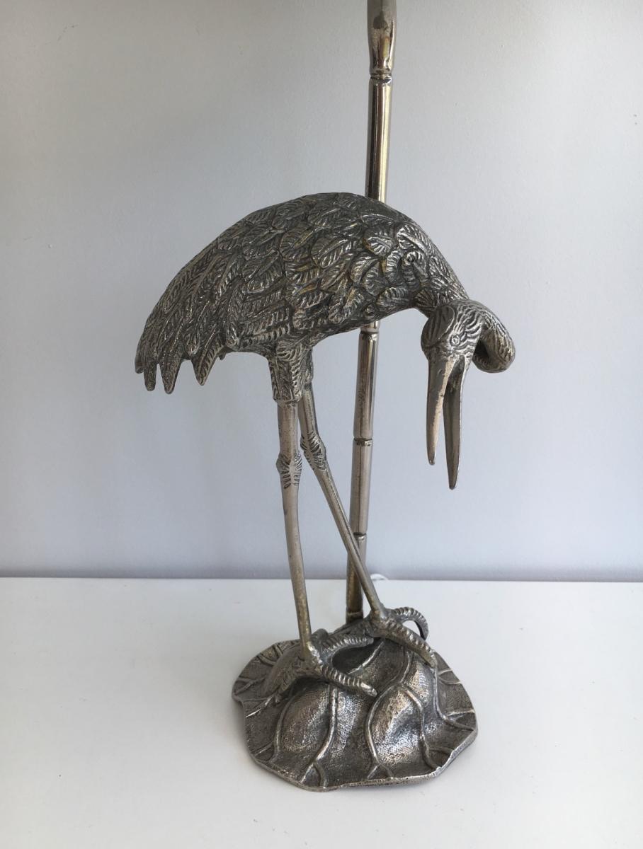 House Bagués. Heron Lamp In Silver Metal. Around 1960-photo-1