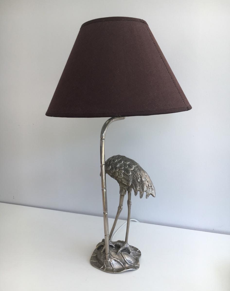 House Bagués. Heron Lamp In Silver Metal. Around 1960-photo-3