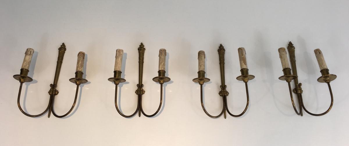 Suite Of Four Neoclassical Wall Sconces In Bronze.-photo-2