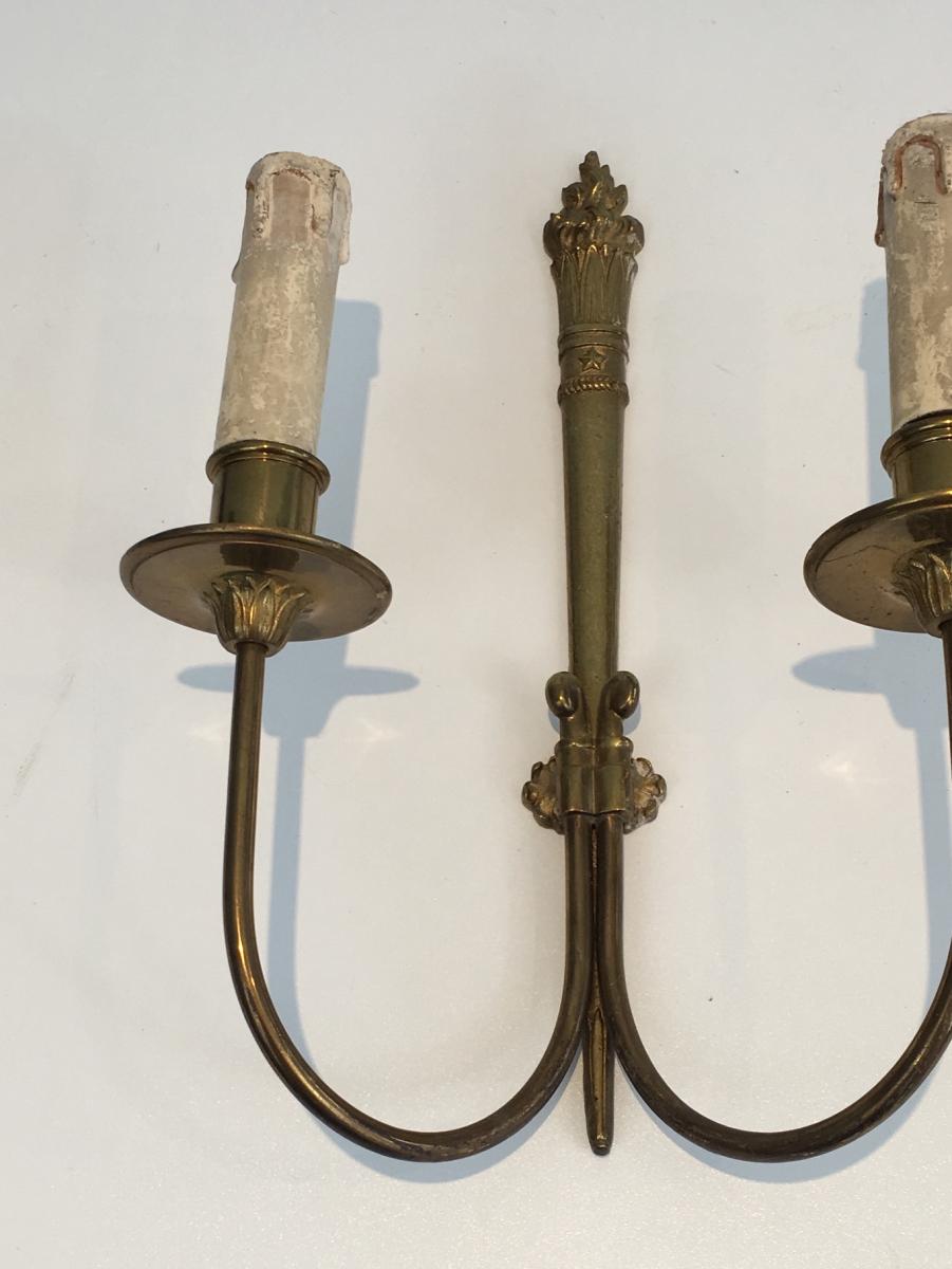 Suite Of Four Neoclassical Wall Sconces In Bronze.-photo-1