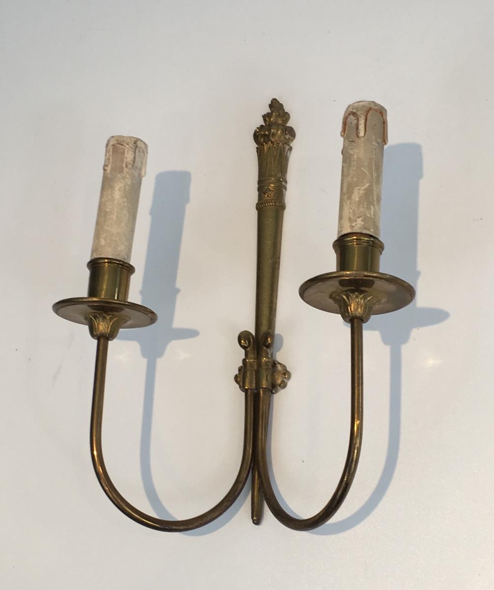 Suite Of Four Neoclassical Wall Sconces In Bronze.-photo-5