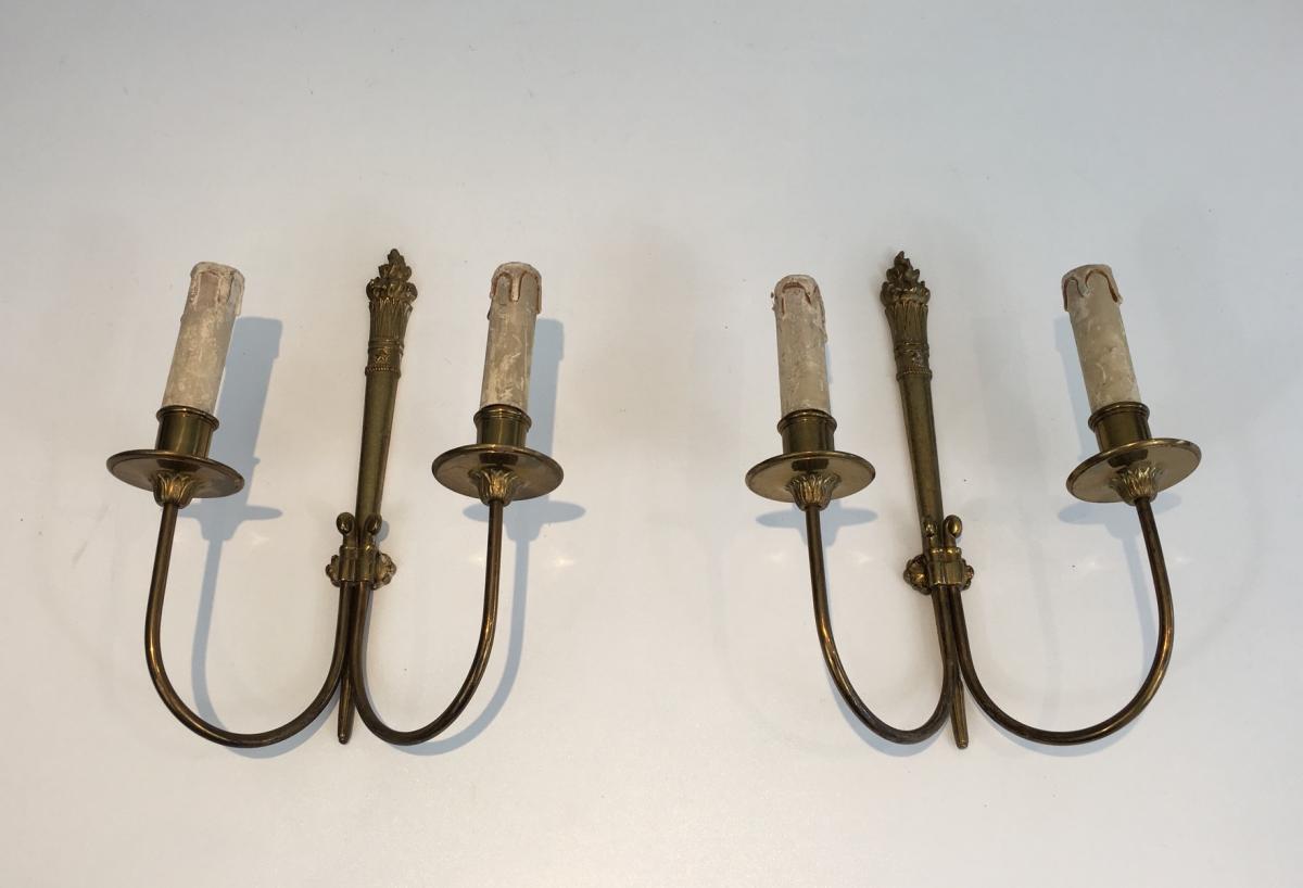 Suite Of Four Neoclassical Wall Sconces In Bronze.-photo-7