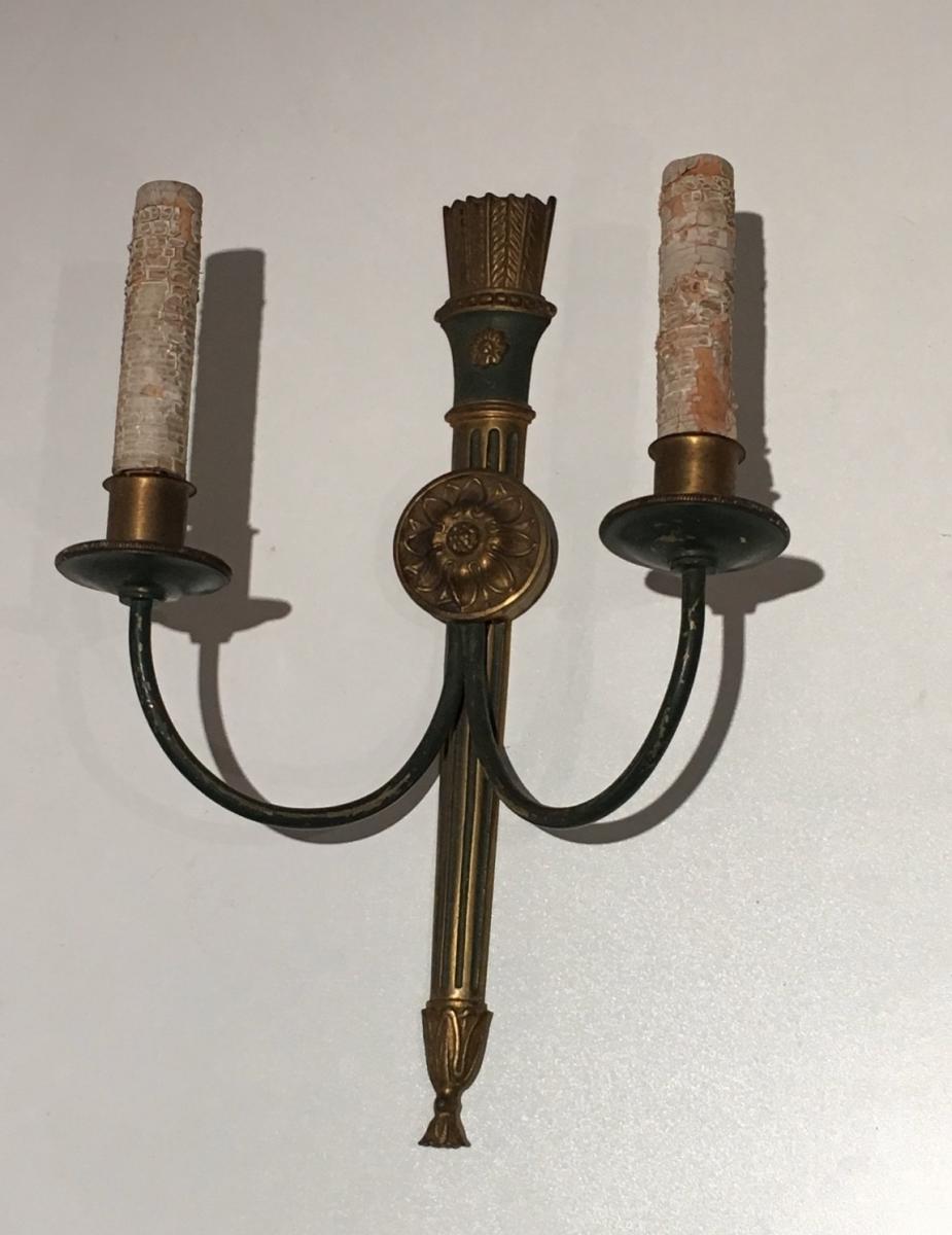 Pair Of Bronze Wall Sconces. Around 1940-photo-4