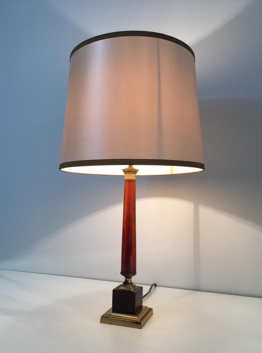 Elegant Red Celluloid And Brass Lamp. French. Circa 1950 -photo-7