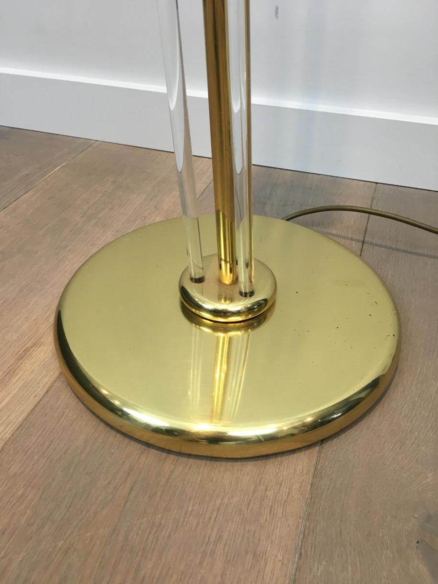 Floor Lamp Design Parquet In Golden Brass And Plexiglass. Around 1970-photo-4