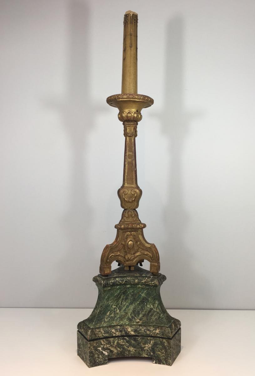 Candelabra Carved Gilded Wood On Patinated Wood Base. La France. Late 18th Century-photo-6