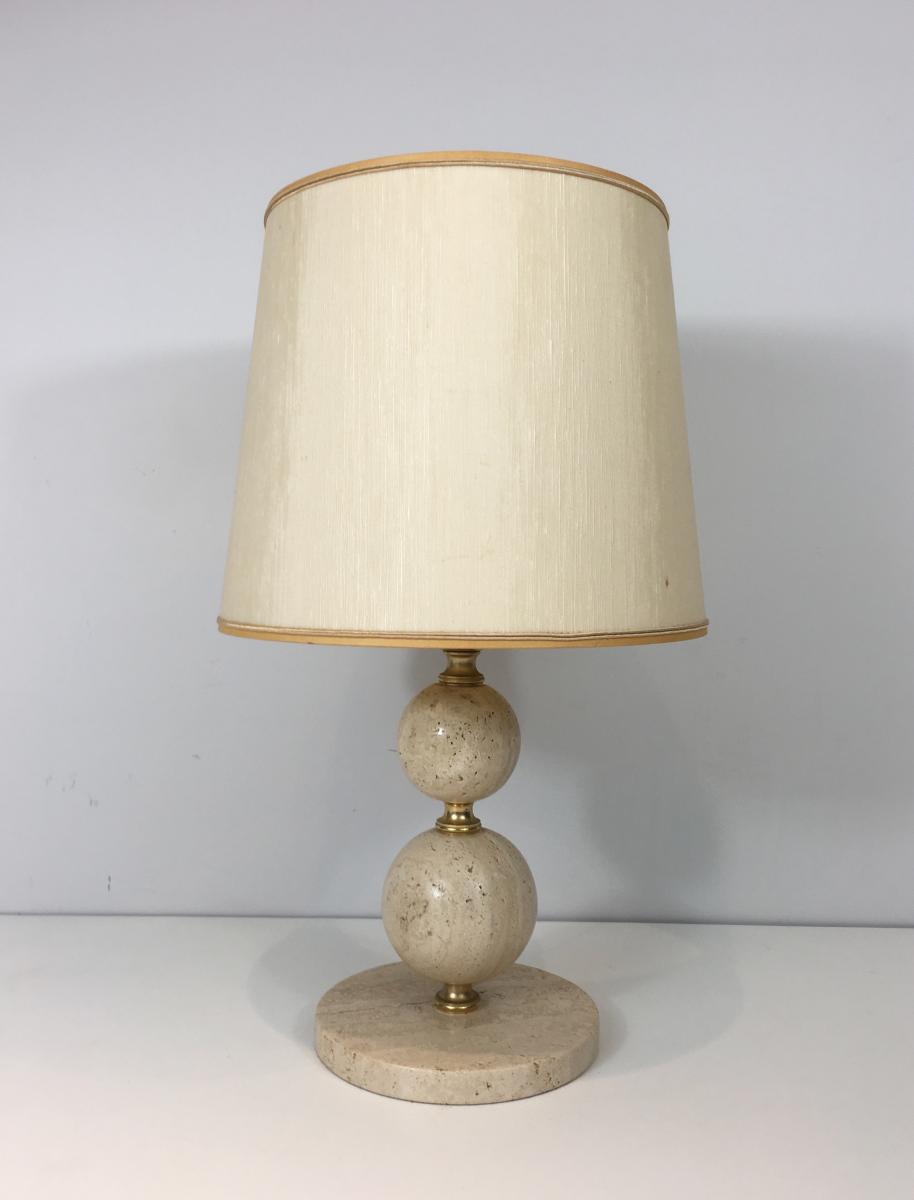 Travertin And Brass Table Lamp. Circa 1970 -photo-1