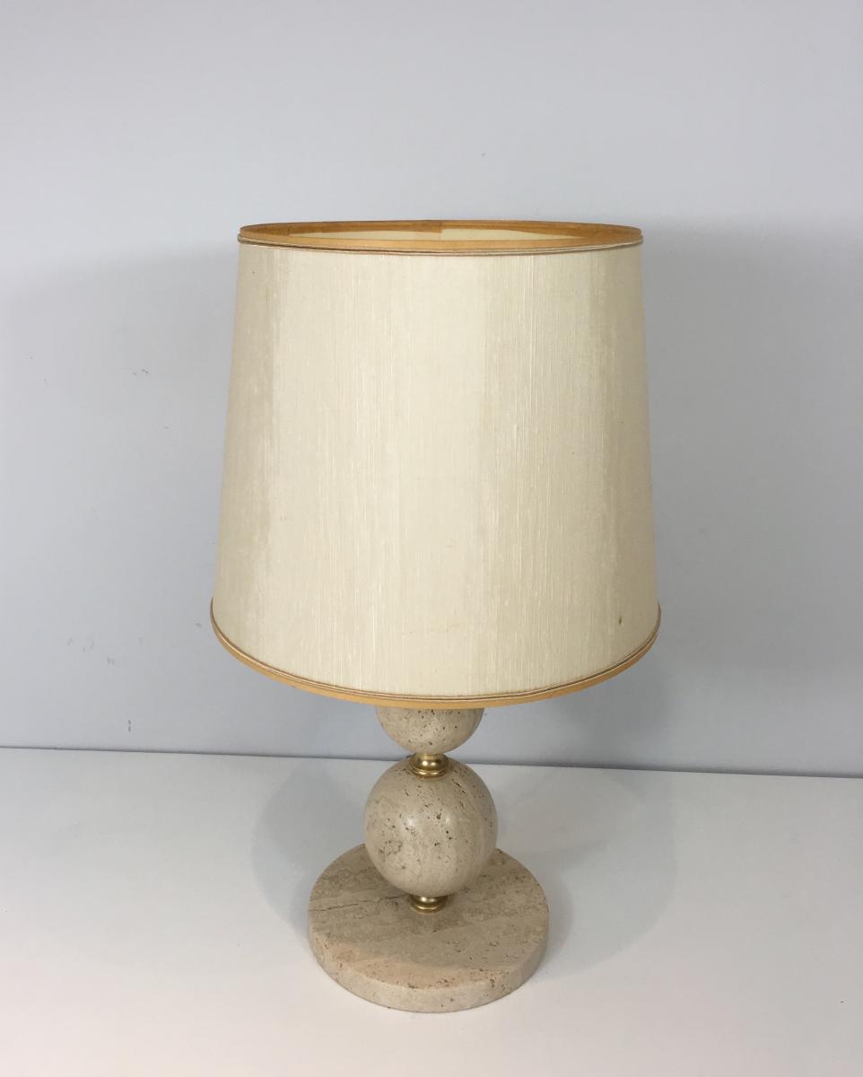 Travertin And Brass Table Lamp. Circa 1970 -photo-2