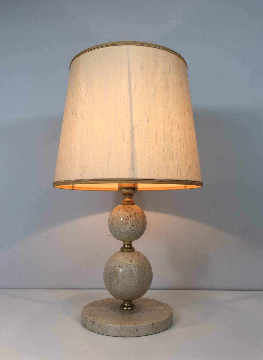 Travertin And Brass Table Lamp. Circa 1970 -photo-5