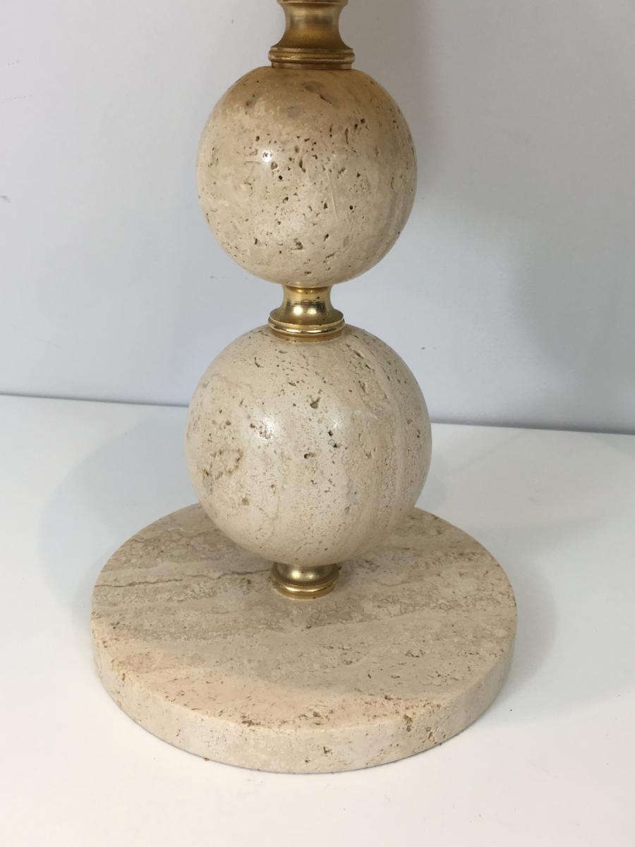 Travertin And Brass Table Lamp. Circa 1970 -photo-6