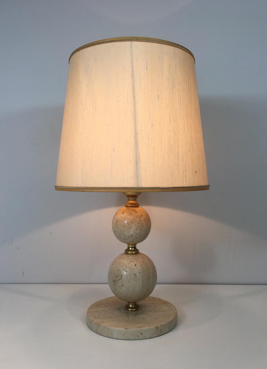 Travertin And Brass Table Lamp. Circa 1970 -photo-7
